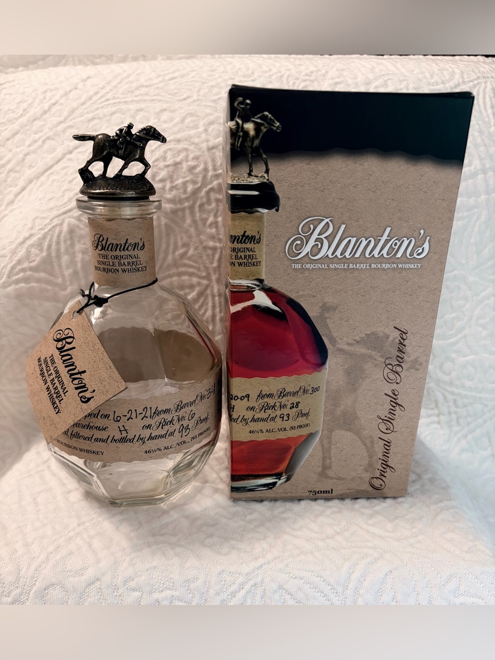 Blanton’s Original Single Barrel Bourbon Bottle with “T”-lStooper and Box